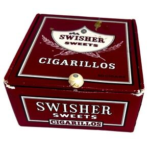 Swisher Sweets Cigarillos Box. Collectible holder with homemade ivory button lid